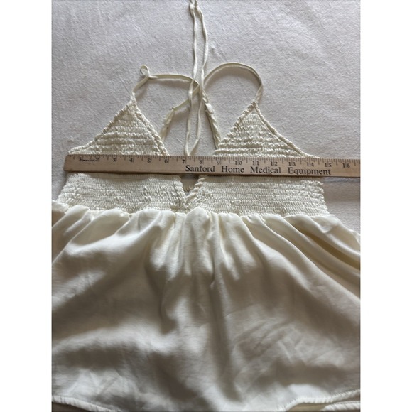 American Eagle Smocked Babydoll Spaghetti Strap Top Ivory SzL - Picture 7 of 9